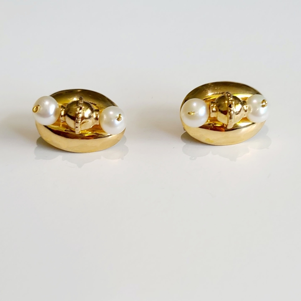 18k Vintage Yellow Gold Earrings With Pearls 18g